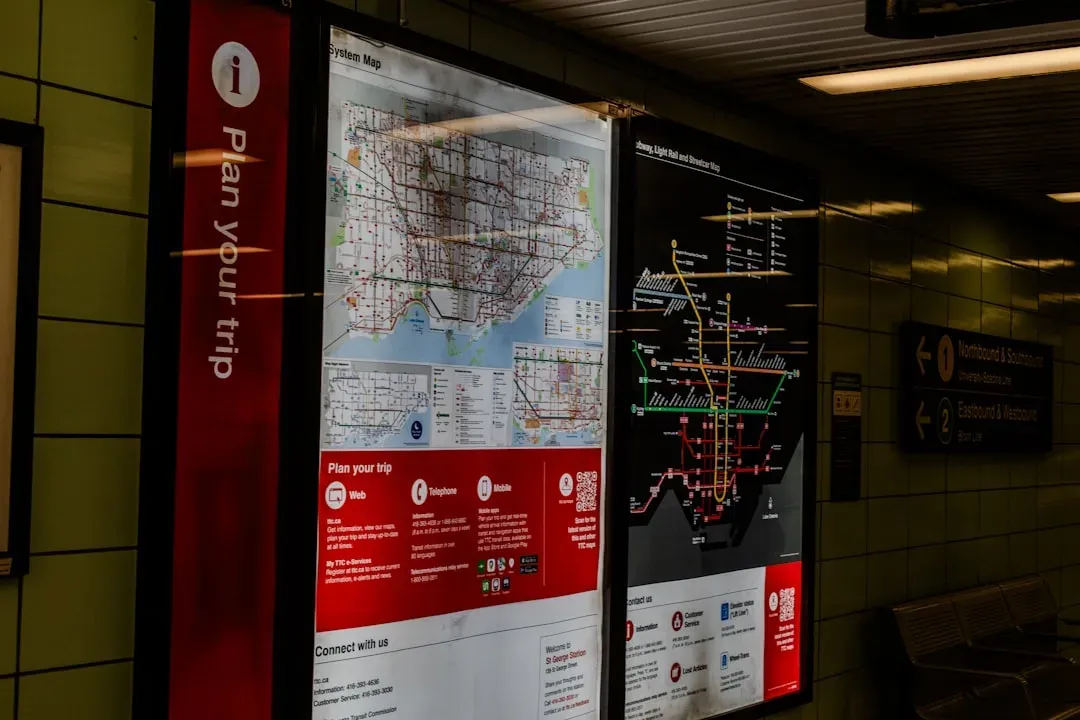 a city map with public transport routes and pedestrian paths highlighted